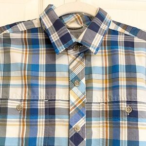 Men Eddie Bauer Plaid Button Down Shirt Medium Top Lightweight Casual Flawed